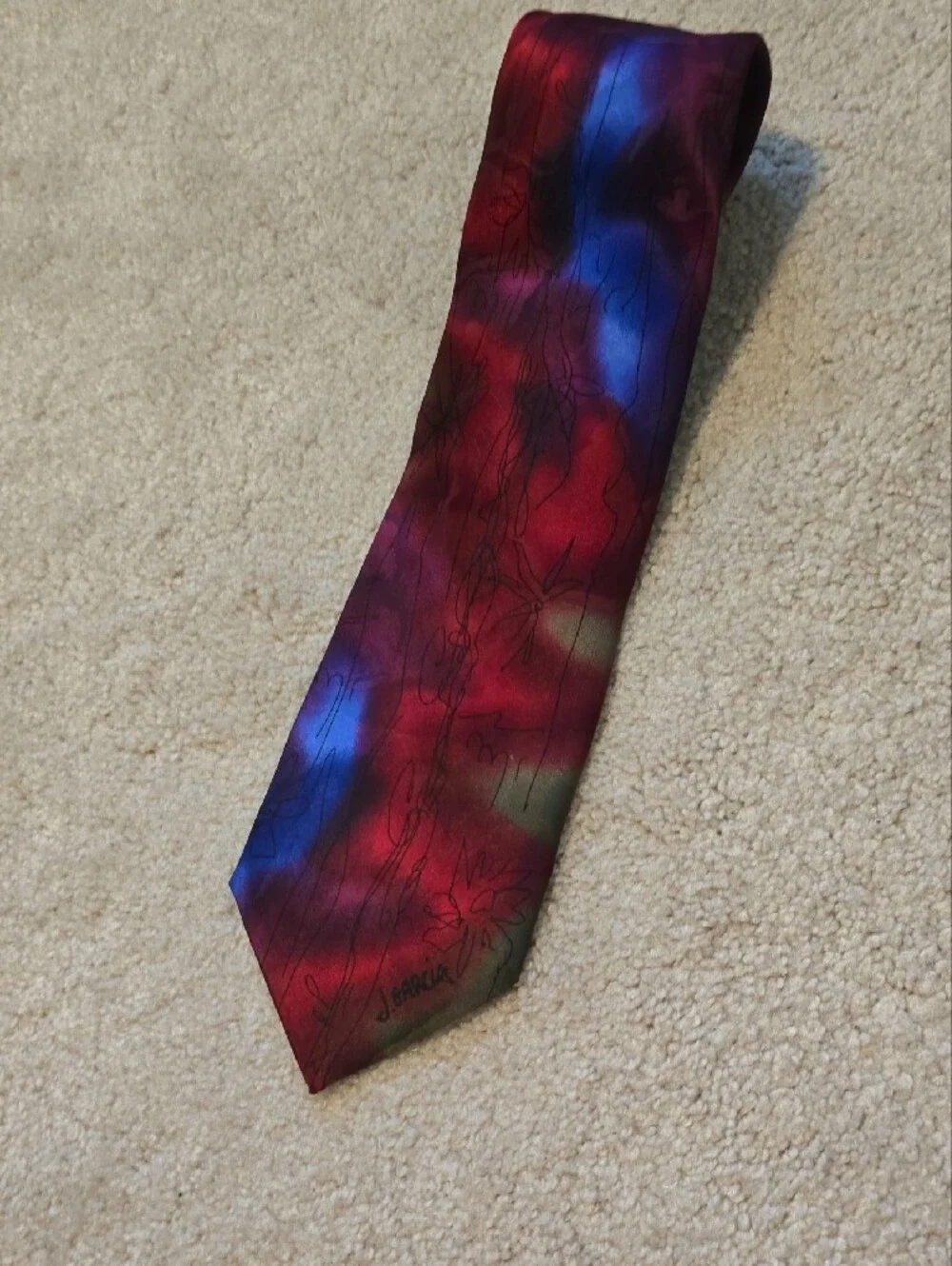 J. Garcia Silk Tie in Purple, Red, Green Limited Edition Banyan Trees # 440/1000